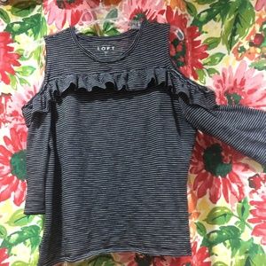 LOFT Striped Cold Shoulder Long Sleeve Tee